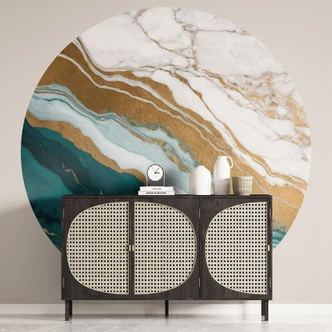 Marmorflod af guld og jade Fototapet - Alpenglow Workshop - Round - vliesetapet/selvklæbende non-woven tapet 