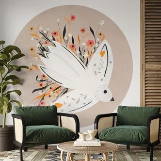 Fototapete Friedenstaube mit kleinen Blumen - Bloom - Rund - Selbstklebend/Vlies Fototapete Friedenstaube mit kleinen Blumen - Bloom - Rund - Selbstklebend/Vlies