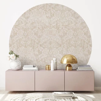 Fototapete Blüten Ivory in Barock-Optik - Bloomery Decor - Rund - Selbstklebend/Vlies 