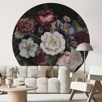 Fototapete Blumen Stillleben im Redouté-Stil - Bloomery Decor - Rund - selbstklebend/Vlies 
