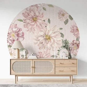 Fototapete Dahlien Shabby Chic Rosa - Bloomery Decor - Rund - Selbstklebend/Vlies 