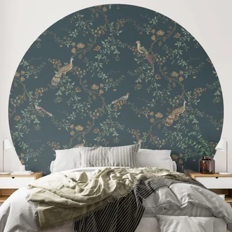 Fototapete Exotische Vögel im Wald - Bloomery Decor - Rund - Selbstklebend/Vlies 