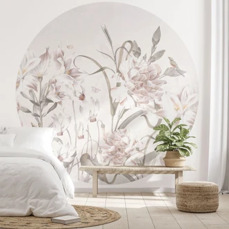 Fototapete Florale Wiese in Hellrosa - Bloomery Decor - Rund - selbstklebend/Vlies 