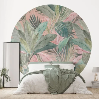 Papel pintado Tropical hojas tropicales en la jungla rosa - Bloomery Decor - Redondo - Autoadhesivo/no tejido Papel pintado Tropical hojas tropicales en la jungla rosa - Bloomery Decor - Redondo - Autoadhesivo/no tejido
