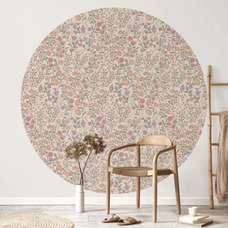 Papel pintado Flores de prado vintage - Beige - Decoración Floral - Redondo - Autoadhesivo/no tejido Papel pintado Flores de prado vintage - Beige - Decoración Floral - Redondo - Autoadhesivo/no tejido