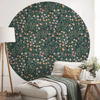 Papel pintado Flores de prado vintage - Verde oscuro - Decoración Floral - Redondo - Autoadhesivo/no tejido Papel pintado Flores de prado vintage - Verde oscuro - Decoración Floral - Redondo - Autoadhesivo/no tejido