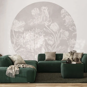 Fotomural Flores silvestres en tiza Beige - Decoración Floral - Redondo - Autoadhesivo/no tejido Fotomural Flores silvestres en tiza Beige - Decoración Floral - Redondo - Autoadhesivo/no tejido