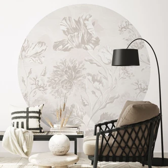 Ilustración floral - Flores silvestres con aspecto de tiza Greige - Bloomery Decor - Redondo - Autoadhesivo/no tejido Ilustración floral - Flores silvestres con aspecto de tiza Greige - Bloomery Decor - Redondo - Autoadhesivo/no tejido