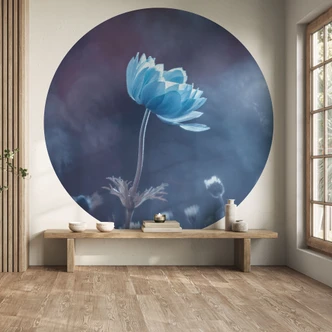 Blauwe Bloem | Bloemen Fotobehang - Bravin - Rond - vliesbehang/zelfklevend vliesbehang 