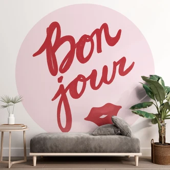 Fotomural con dicho - Bonjour con boca que besa - Fritsch - Redondo - Papel pintado autoadhesivo/no tejido 