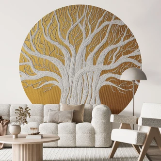Wall Mural White tree of life abstract | Gold-white tree art - Grande - Round - non self-adhesive/self-adhesive wallpapers 