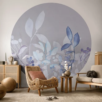 Fototapete Blaue Aquarell-Pflanzen - Haase - Rund - Selbstklebend/Vlies 