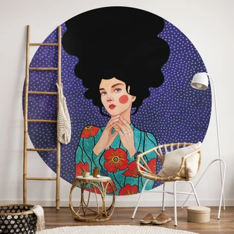 Fotomural Mujer vestida de amapola - Hülya - Redondo - Autoadhesivo/no tejido Fotomural Mujer vestida de amapola - Hülya - Redondo - Autoadhesivo/no tejido