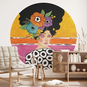 Fotomural Mujer con corona de flores de colores - Hülya - Redondo - Autoadhesivo/no tejido Fotomural Mujer con corona de flores de colores - Hülya - Redondo - Autoadhesivo/no tejido