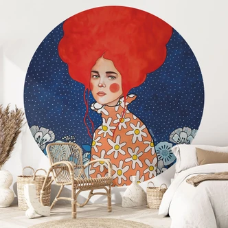 Fotomural Mujer pelirroja con flores - Hülya - Redondo - Autoadhesivo/no tejido Fotomural Mujer pelirroja con flores - Hülya - Redondo - Autoadhesivo/no tejido