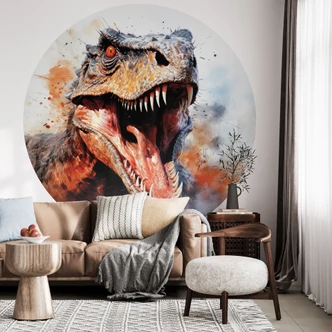 Fotomural Dinosaurios - T-Rex: La cara salvaje de la prehistoria - Jaszke - Redondo - Papel pintado autoadhesivo/no tejido 