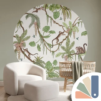 Fototapeta do pokoju dziecięcego małpia przygoda w dżungli - Kikki Belle - okrągła - samoprzylepna / nietkana 