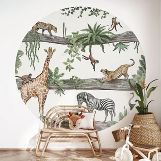 Fototapeta dżungla Afrykańskie zwierzęta w dżungli - Kikki Belle - Okrągła - samoprzylepna / nietkana 