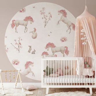 Sueño de unicornio en el país de las flores - Kikki Belle - fotomural redondo - Papel pintado autoadhesivo/no tejido 