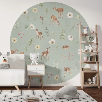 Sueño de cervatillo en el campo - Kikki Belle - Round - Papel pintado autoadhesivo/no tejido 
