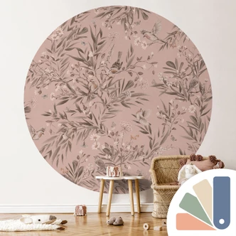 Fototapeta do pokoju dziecięcego ptaki i motyle na gałęziach - Kikki Belle - okrągła - samoprzylepna / nietkana 
