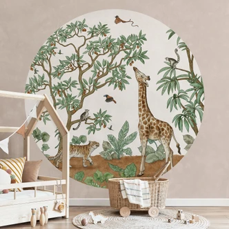 Fototapeta zwierzęta ukryty obiekt zwierzęta dżungli - Kikki Belle - okrągła - samoprzylepna/nie tkana 