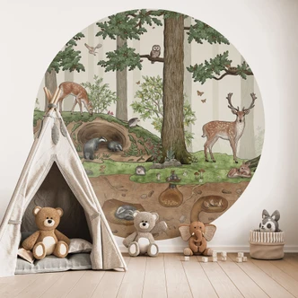 Fototapeta do pokoju dziecięcego ukryty obiekt zwierzęta leśne - Kikki Belle - okrągła - samoprzylepna / nietkana 