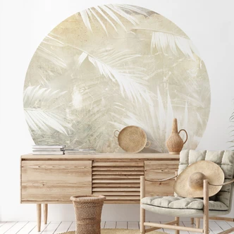 Tropische Fototapete Abstrakte weiße Palmenblätter - Kulik - Rund - Selbstklebend/Vlies 