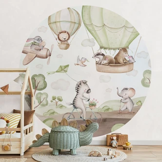 Fotobehang Ballonvaart van de dierenvrienden - Kvilis - Rond - zelfklevend/niet-geweven 