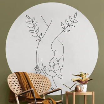 Behangcirkel Line Art - Geliefden die elkaars hand vasthouden - Lizde - vliesbehang/zelfklevend vliesbehang 