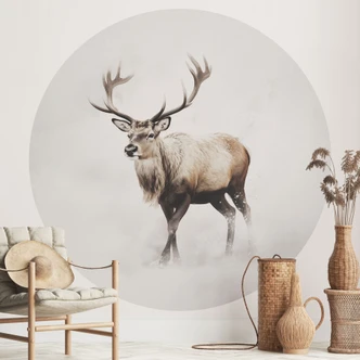Fotomural Motivo de invierno - Ciervo en invierno blanco - Magnusson - Redondo - Autoadhesivo/no tejido Fotomural Motivo de invierno - Ciervo en invierno blanco - Magnusson - Redondo - Autoadhesivo/no tejido