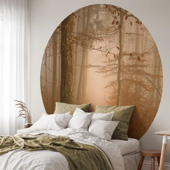 Fototapete Dunst und Licht im herbstlichen Wald - Maier - Rund - Selbstklebend/Vlies 