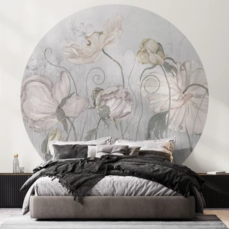 Blomsterfototapet i vintagestil i grå - Ms Tiff - Rundt - Selvklæbende/ikke-vævet 