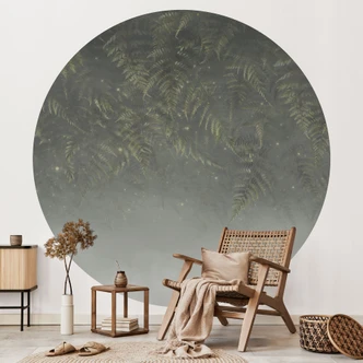 Jungle fototapet bregne i tågeskov i grøn - Ms Tiff - rund - selvklæbende/ikke-vævet 