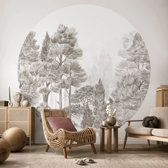 Fotobehang bos met boslandschap in beige - Ms Tiff - rond - zelfklevend/niet-geweven 