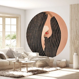 Fotobehang Vrouw met zwart gestreepte jurk - Müller - Rond - Zelfklevend/niet-geweven 