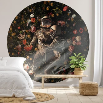 Behangcirkel Astronauten op een bloemenweide - Nicebleed - vliesbehang/zelfklevend vliesbehang 