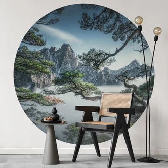Fototapet fyrreskov i Huang Shan-bjergene - NingYun Ye - Round - vliesetapet/selvklæbende non-woven tapet 