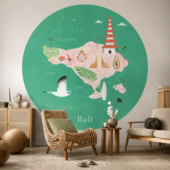 Round wall mural Map of Bali - Rivers - non self-adhesive/self-adhesive wallpapers 