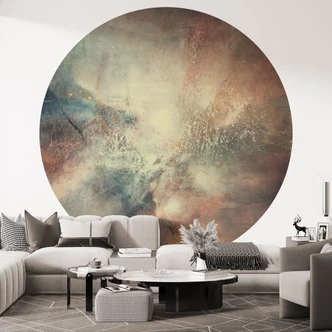 Fototapete Abstrakter Nebel im Goldlicht - Schmucker - Rund - Selbstklebend/Vlies 