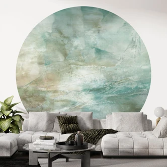 Fototapete Abstrakt | Salbeigrünes Nebellicht - Schmucker - Rund - Selbstklebend/Vlies 