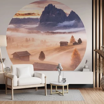 Wall Mural with landscape - Autumn fog in the Alps - Selagea - Round - non self-adhesive/self-adhesive wallpapers 