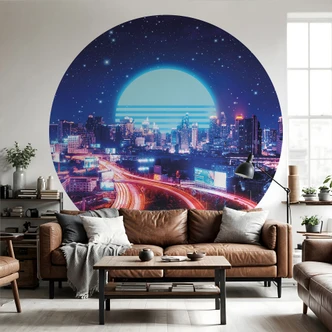 Round wall mural Cyber City Bangkok - Takkar - non self-adhesive/self-adhesive wallpapers 