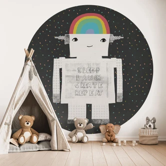 Fototapete Regenbogen-Roboter Sleep Laugh Create - Treechild - Rund - Selbstklebend/Vlies 