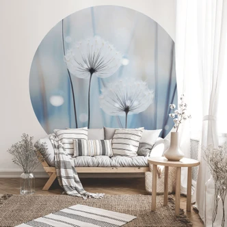 Wall Mural Dew pearls on dandelions - Treechild - Round - Self-adhesive/non-woven 