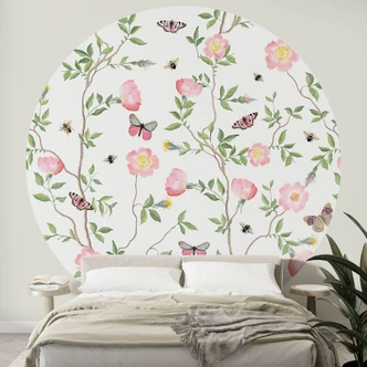 Fototapete Rosa Christrosen im Frühling - Blumentapete - UN Designs - Rund - Selbstklebend/Vlies 