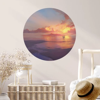 Vinilo decorativo - Atardecer en el mar - Redondo 