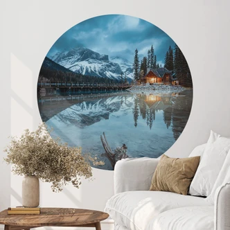 Sticker Mural Montagne idyllique au bord d'un lac le soir - Bing Li 