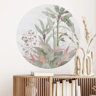 Wandtattoo Tropische Idylle mit Kolibri Blau - Bloomery Decor - Rund 