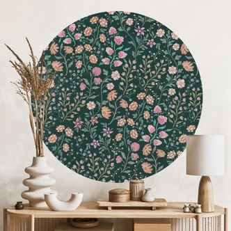 Wandtattoo Wiesenblumen Vintage - Dunkelgrün - Bloomery Decor - Rund 